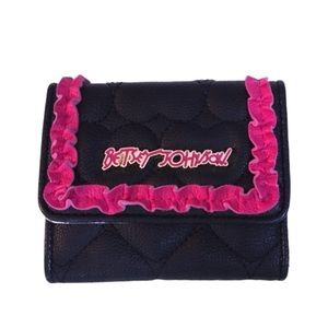 Betsey Johnson Trifold Wallet Pink Black and Gold, EUC
